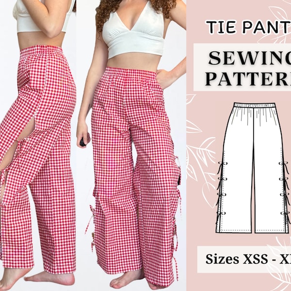 Pants sewing pattern | Hight waist pants | PDF sewing patterns | Instant dowland A4 | Tie pants pattern | Wide leg