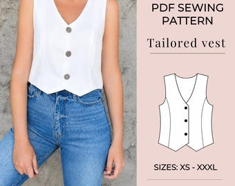 Vest Sewing Pattern | Pdf sewing pattern | Cropped Waistcoat Sewing Pattern | women sewing pattern