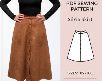 Skirt sewing pattern | PDF sewing pattern | midi skirt pattern | women patterns | Sewing tutorial