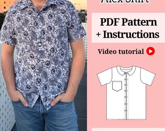 Pdf sewing pattern | Men Shirt sewing pattern | Men's sizes XS-XL |