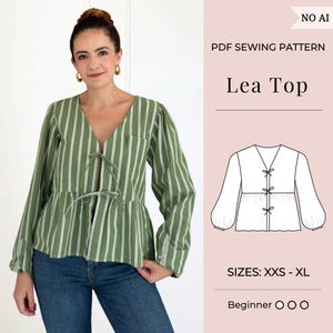 Patron de couture pour haut noué à manches bouffantes pour femme | PDF Patron de chemisier à basques | Patron de couture PDF