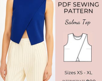 Patrón de costura de blusa sin mangas en PDF: ideal para principiantes, tallas XS-XL, descarga instantánea
