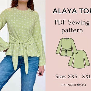 Women top pattern | Pdf sewing pattern | Easy sewing pattern |Puffed Sleeve tie Top pattern | Top sewing pattern | Shirt sewing pattern