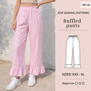 Pants sewing pattern | Hight waist pants | PDF sewing patterns | Elastic pants pattern | Ruffled pants pattern | Wide leg