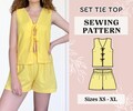 Women top pattern | Pdf sewing pattern | Puffed Sleeve Peplum tie Top pattern | Tie top pattern | Top sewing pattern | Shirt sewing pattern product logo
