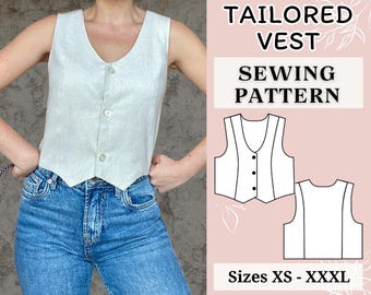 Vest Sewing Pattern | Pdf sewing pattern | Waistcoat sewing pattern | Top sewing pattern | women sewing pattern | Quilted vest