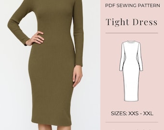 Fitted Dress Sewing Pattern: Women's Sizes XXS-XXL (PDF Pattern)