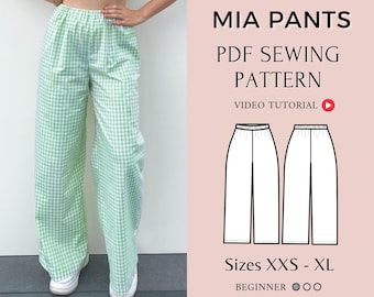 Pants sewing pattern | Hight waist pants | PDF sewing patterns | Instant dowland A4 | Sizes XXS- XL | Wide leg