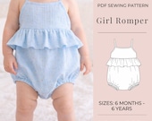 Baby Girl Romper Sewing Pattern PDF | Tie Strap Jumper with Ruffle | 6 Months - 6 Years Digital Download