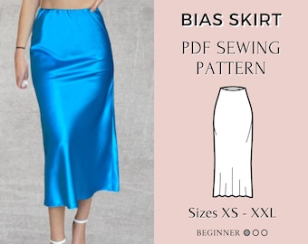 Bias Cut Midi Skirt pattern | Skirt Sewing Pattern | Midi skirt pattern | pdf sewing pattern | Satin Skirt Sewing Pattern | Size XS-XXL