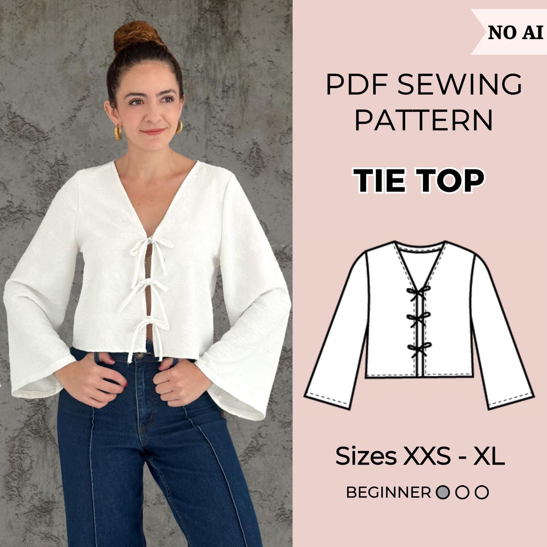 Tie Top Blouse Sewing Pattern PDF: Vintage-inspired Long Sleeve Shirt ...