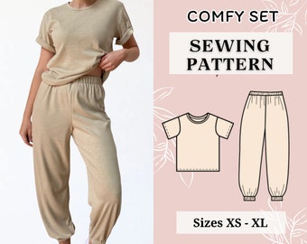 Modello di cucito per abbigliamento da casa / Pantaloni a vita alta / Modello di cucito per donna / Modello di cucito PDF / Modello di pantaloni / Modello di camicetta / Modello di top