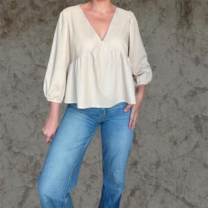 Women Top Pattern | Pdf Sewing Pattern | Puffed Sleeve Peplum Tie Top ...