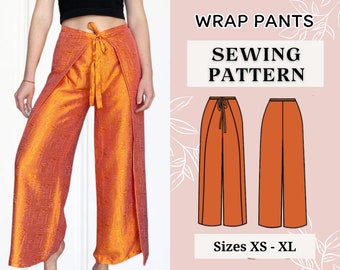 Wrap Pants sewing pattern | Hight waist pants pattern | PDF sewing patterns | Instant dowland A4 | palazzo wrap pants pattern