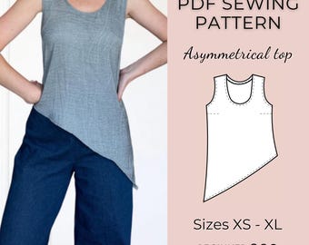 Women top pattern | Pdf sewing pattern | Asymmetrical Top pattern | Tie top pattern | Top sewing pattern