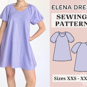 Dress sewing pattern | Pdf sewing pattern | Mini dress pattern | Women dress pattern | Puff sleeve dress pattern