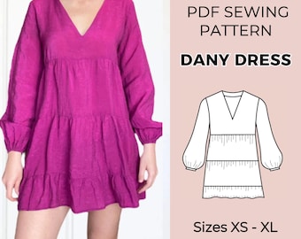Dress sewing pattern | Pdf sewing pattern | Women pattern | sewing tutorial | Tunic sewing pattern for women