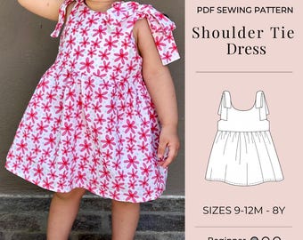 Patrón de costura de vestido de niña / Patrón de costura en PDF / Patrón de vestido con lazo / Vestido de verano de niña / Patrón de costura / Patrón de costura de vestido
