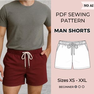 メンズ夏用ショートパンツの縫製パターン：PDFデジタルダウンロード（XS-XXL A4/A0）