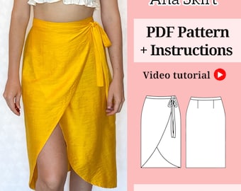 Wrap skirt pattern sewing || Pdf sewing pattern || Instant dowland A4 || Video tutorial || Midi skirt