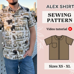 Pdf sewing pattern | Men Shirt sewing pattern | Men&#39;s sizes XS-XL |
