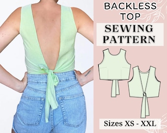 Top pour femme | Patron de couture PDF | Top dos nu | Modèle à nouer | Patron de couture haut | Patron de chemise | modèle de débardeur