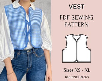 Vest PDF Sewing Pattern | Pdf sewing pattern | | Tie top pattern | Top sewing pattern | women sewing pattern | Quilted vest
