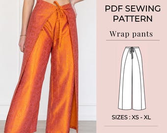 Patrón de costura para pantalones cruzados / Patrón de pantalones de pierna ancha / Patrón de pantalones palazzo / Patrón de pantalones con cinturón / Patrón PDF de pantalones de cintura alta