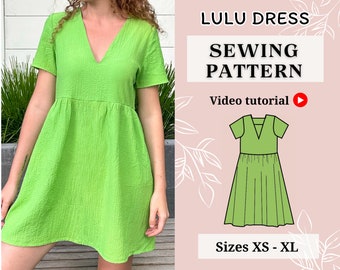 Naaipatroon jurk || Pdf-naaipatroon || Patroon kort zomerjurkje || Casual jurk || Direct downloaden A4 || Patroon mini-jurk