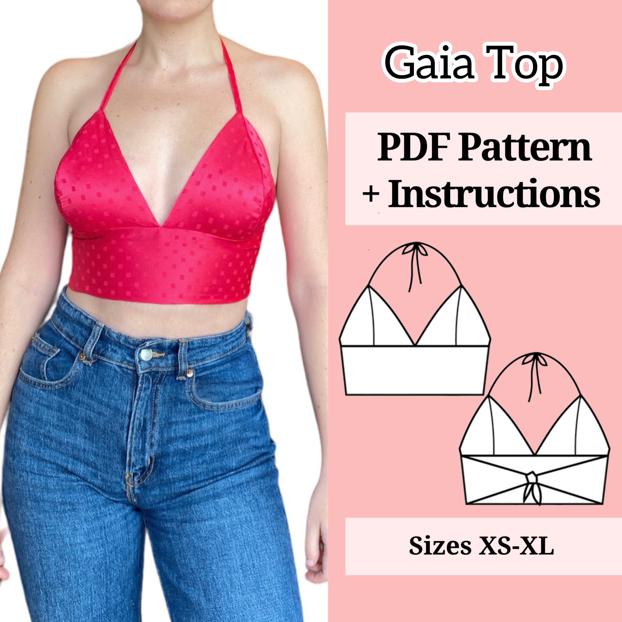 PDF Triangle Crop Top Sewing Pattern Bralette Pattern Sizes XS to XL  Include Instructions 