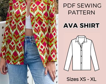 Schnittmuster Pdf // Schnittmuster Bluse // Gr. XS - XL // Schnittmuster // Nähanleitung // Frauen Schnittmuster // Schnittmuster // Nähanleitung