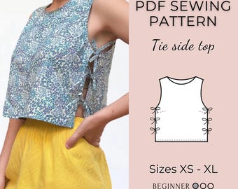 Women top pattern | Pdf sewing pattern |  tie side Top pattern | Tie top pattern | Top sewing pattern | Shirt sewing pattern