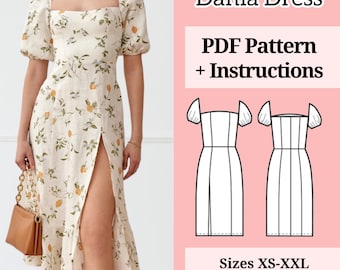 Milkmaid dress pattern | Pdf sewing pattern | Cottage core midi dress pattern | Women dress pattern | slit dress pattern