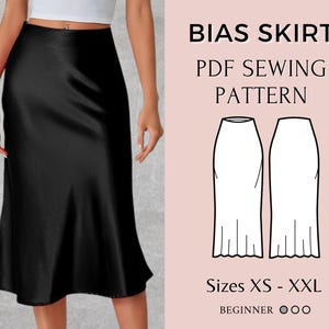 Patrón de costura de falda / Patrón de falda midi al bies / Patrón de falda midi / Patrón de costura en pdf / Patrón de costura de falda de satén / Talla XS-XXL