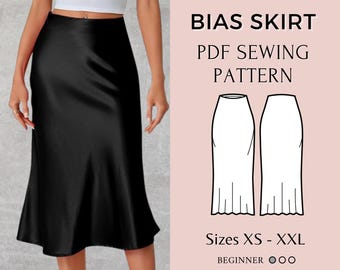 Skirt Sewing Pattern | Bias Midi Skirt pattern | Midi skirt pattern | pdf sewing pattern | Satin Skirt Sewing Pattern | Size XS-XXL