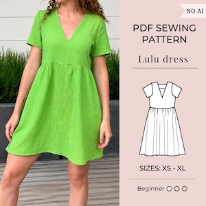Schnittmuster Kleid | Pdf Schnittmuster | Kurzes Sommerkleid Schnittmuster | Lässiges Kleid | Minikleid Schnittmuster