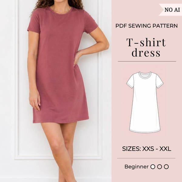T-Shirt Dress Sewing Pattern | Pdf sewing pattern | Dress Sewing pattern | Women's Sewing Pattern | Tee dress | Instant dowland
