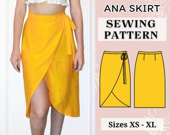 Wrap skirt pattern sewing || Pdf sewing pattern || Instant dowland A4 || Video tutorial || Midi skirt