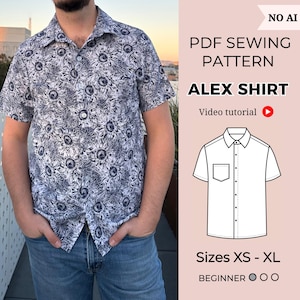 Pdf sewing pattern | Men Shirt sewing pattern | Men's sizes XS-XL | DIY