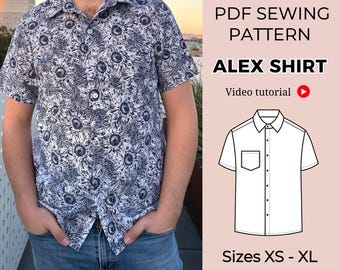 Pdf sewing pattern | Men Shirt sewing pattern | Men's sizes XS-XL | DIY