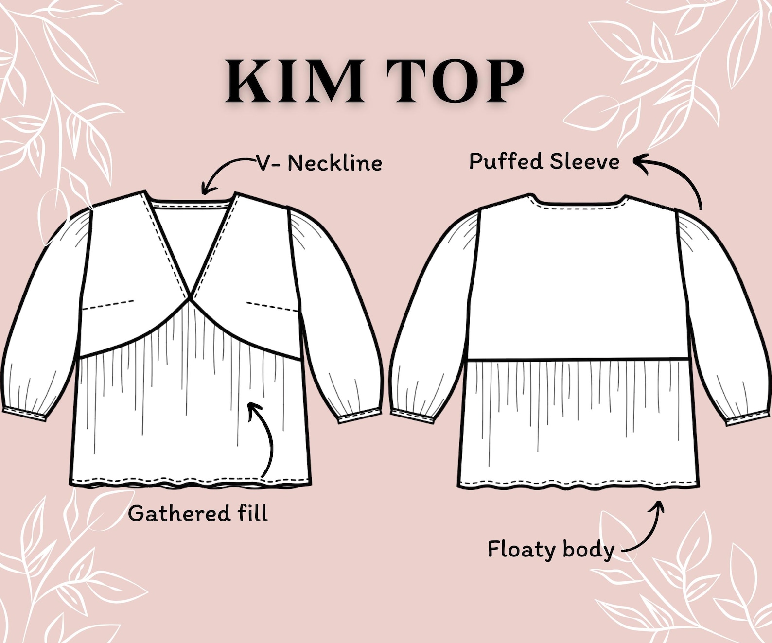 Women Top Pattern | Pdf Sewing Pattern | Puffed Sleeve Peplum Tie Top ...