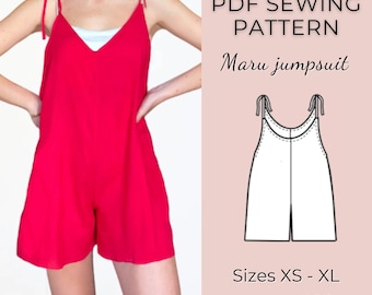 Patrón de costura de mono / Patrón de overol / Patrón de costura para mujer / Pantalón holgado tipo peto / Patrón de mono en PDF /