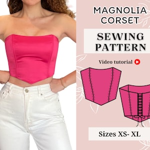 Patron de couture de corset PDF avec tutoriel vidéo : tailles XS-XL, haut bustier pour femme, patron de bustier