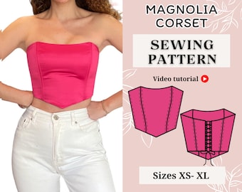 Corset Sewing Pattern PDF with Video Tutorial : XS-XL Sizes, Bustier Top Design for Women, bustier pattern