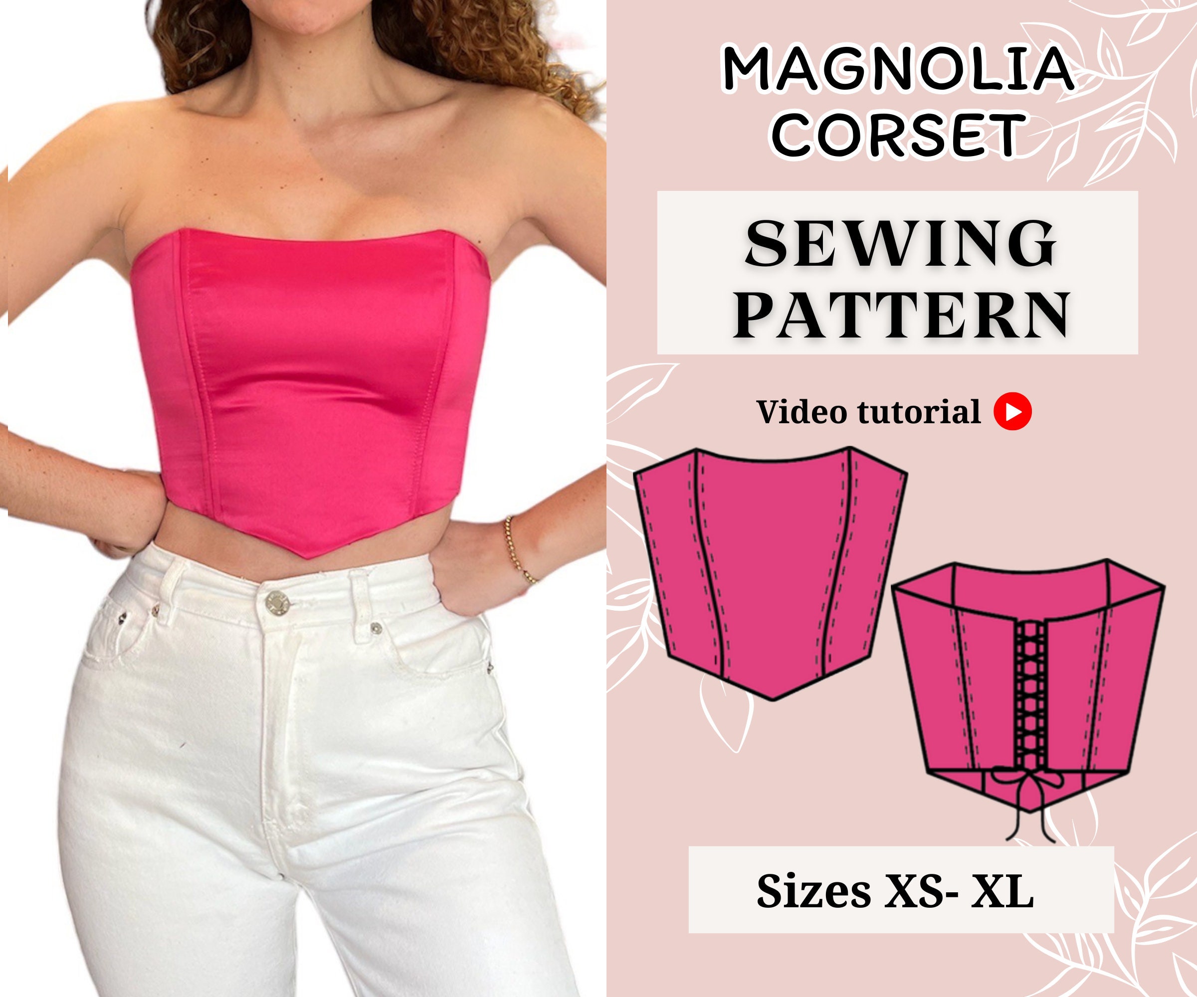 Corset Sewing Pattern PDF with Video Tutorial : XS-XL Sizes, Bustier Top Design for Women, bustier pattern
