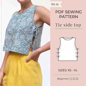 Women top pattern | Pdf sewing pattern |  tie side Top pattern | Tie top pattern | Top sewing pattern | Shirt sewing pattern