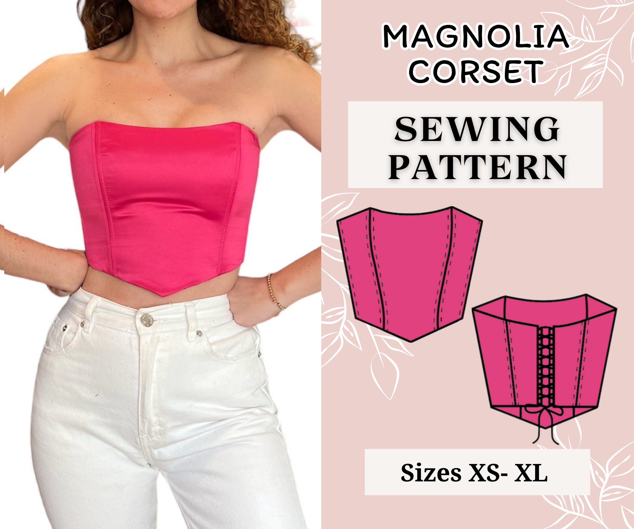 Trendy Corset Top Sewing Pattern XS-XL Lace up Side Bustier Digital PDF  Instant Download 