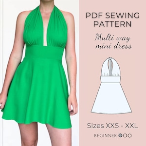 Patrón de vestido para mujer / Patrón de costura en PDF / Patrón de vestido multiusos / Patrón de vestido con lazo / Patrón de costura de vestido