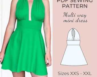 Patrón de vestido para mujer / Patrón de costura en PDF / Patrón de vestido multiusos / Patrón de vestido con lazo / Patrón de costura de vestido