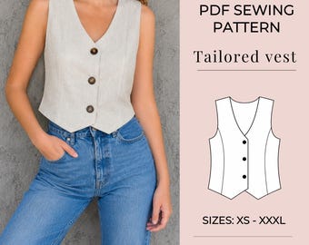 Vest Sewing Pattern | Pdf sewing pattern | Cropped Waistcoat Sewing Pattern | women sewing pattern